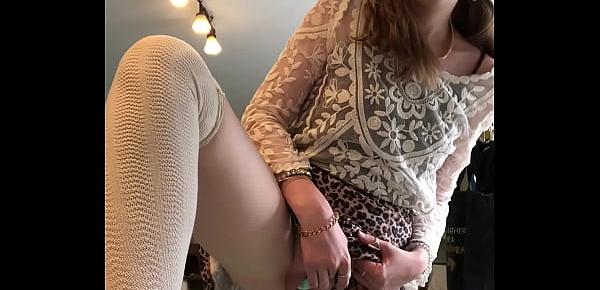petite blonde desperate horny babygirl masturbates in skirt and cums HARD